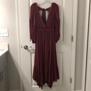 Free People Burgundy Crochet Accent Boho Dress